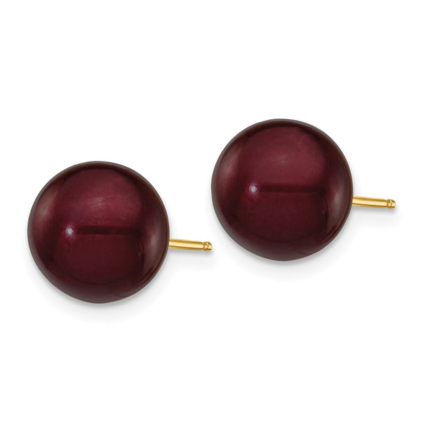 9MM Round Pearl Stud Earrings in 14KT Yellow Gold