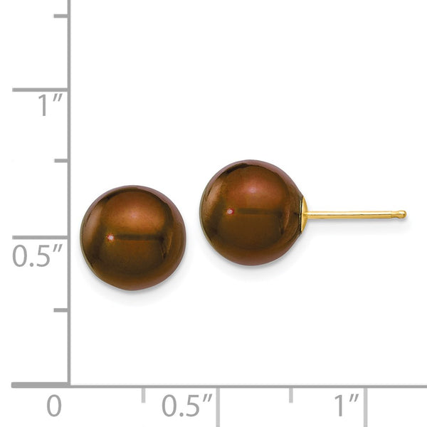 9MM Round Pearl Stud Earrings in 14KT Yellow Gold