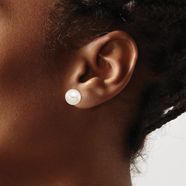 9MM Round Pearl Stud Earrings in 14KT Yellow Gold