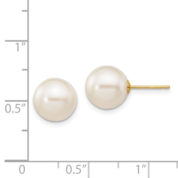 9MM Round Pearl Stud Earrings in 14KT Yellow Gold