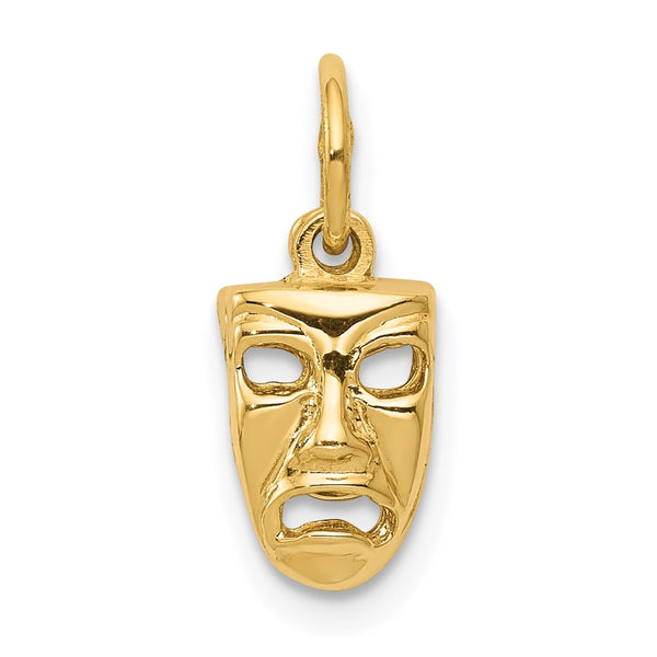 14KT Yellow Gold 15X11MM Diamond-cut Comedy Tragedy Pendant. Chain Not Included