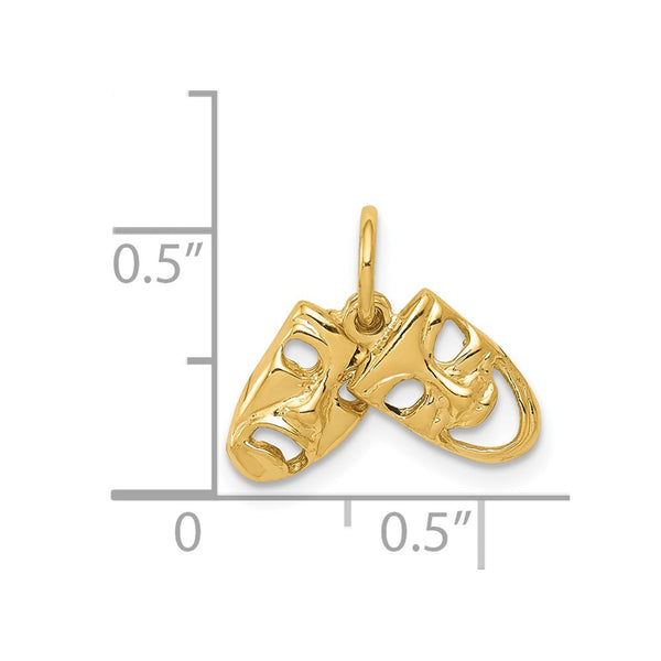 14KT Yellow Gold 15X11MM Diamond-cut Comedy Tragedy Pendant. Chain Not Included