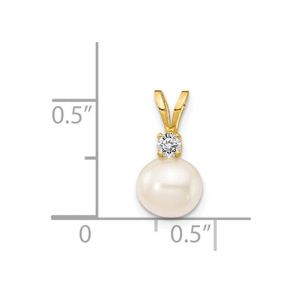 6MM Round Pearl and Diamond Pendant. Chain Not Included in 14KT Yellow Gold