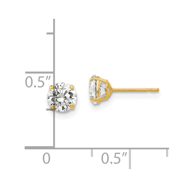 14KT Yellow Gold 5MM Round Cubic Zirconia Stud Earrings