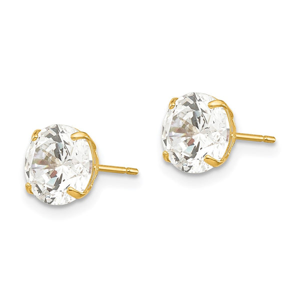 14KT Yellow Gold 7MM Round Cubic Zirconia Stud Earrings