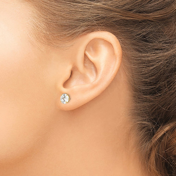 14KT Yellow Gold 7MM Round Cubic Zirconia Stud Earrings