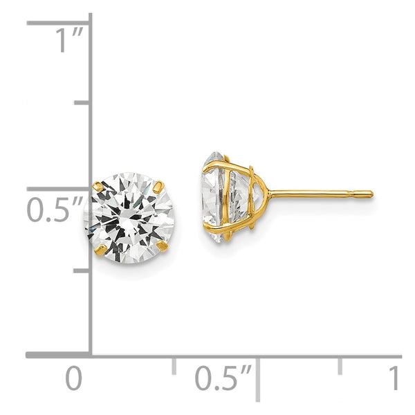 14KT Yellow Gold 7MM Round Cubic Zirconia Stud Earrings