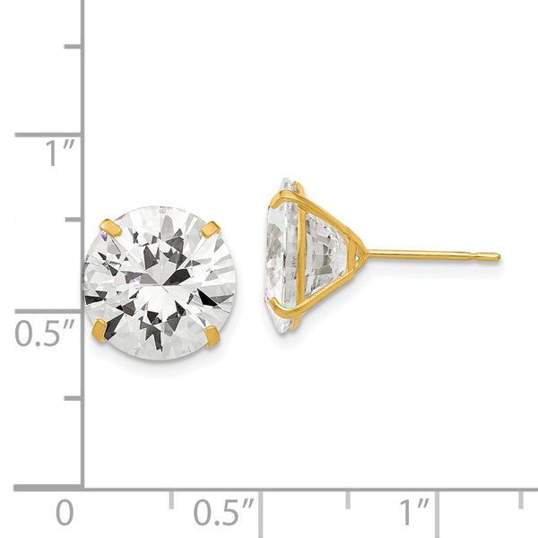 14KT Yellow Gold 11MM Round Cubic Zirconia Stud Earrings