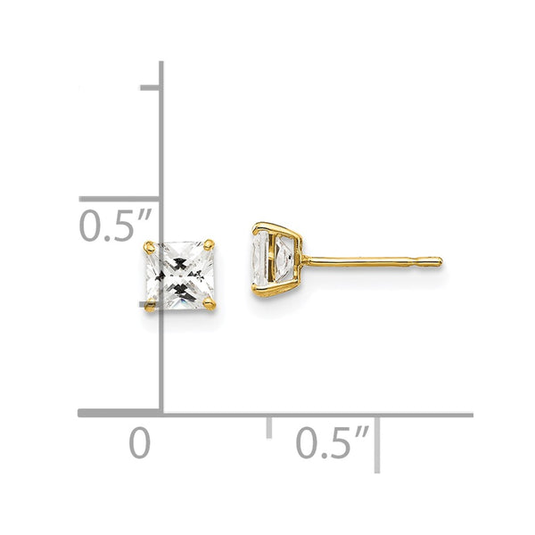 14KT Yellow Gold 4MM Square Cubic Zirconia Stud Earrings