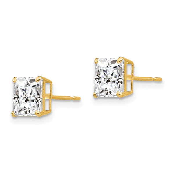 14KT Yellow Gold 6MM Square Cubic Zirconia Stud Earrings