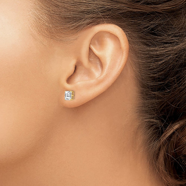 14KT Yellow Gold 6MM Square Cubic Zirconia Stud Earrings