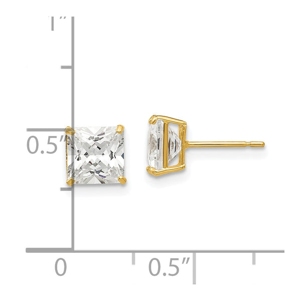 14KT Yellow Gold 6MM Square Cubic Zirconia Stud Earrings