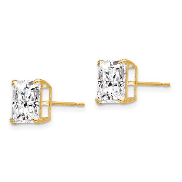 14KT Yellow Gold 8MM Square Cubic Zirconia Stud Earrings