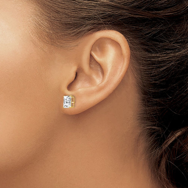 14KT Yellow Gold 8MM Square Cubic Zirconia Stud Earrings