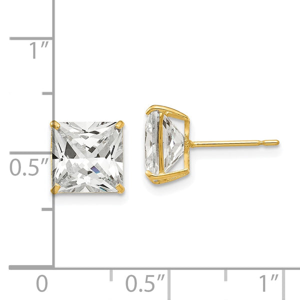 14KT Yellow Gold 8MM Square Cubic Zirconia Stud Earrings