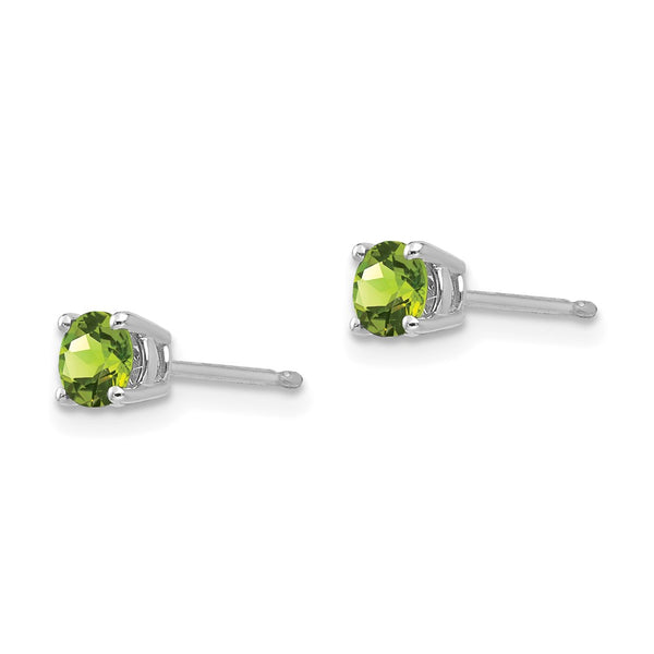 4MM Round Peridot Stud Earrings in 14KT White Gold