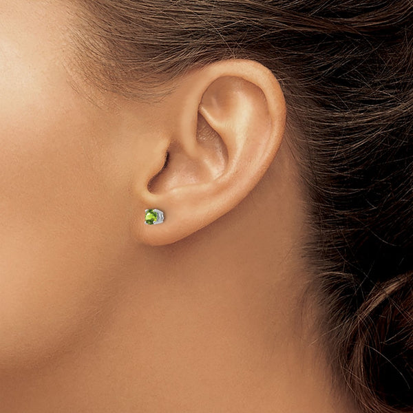 4MM Round Peridot Stud Earrings in 14KT White Gold