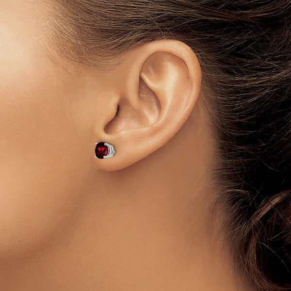 6MM Round Garnet Stud Earrings in 14KT White Gold
