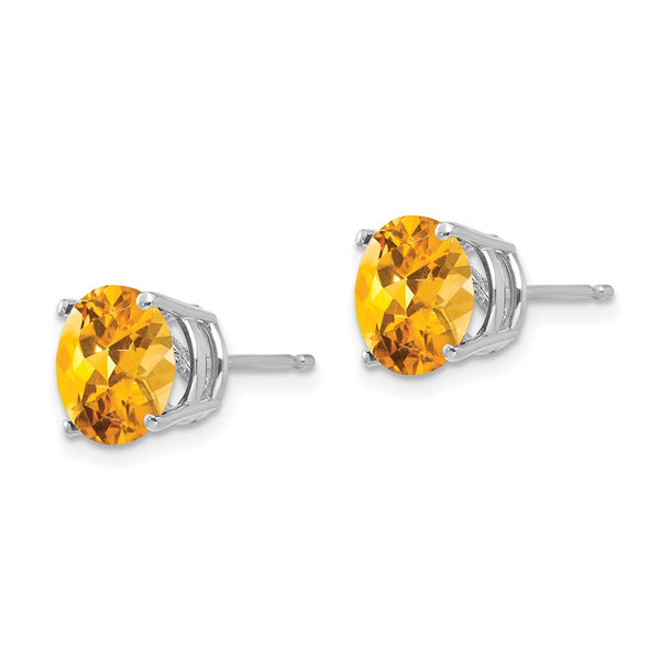 8MM Round Citrine Stud Earrings in 14KT White Gold