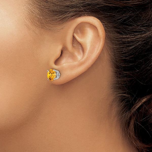 8MM Round Citrine Stud Earrings in 14KT White Gold