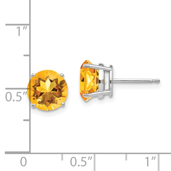 8MM Round Citrine Stud Earrings in 14KT White Gold
