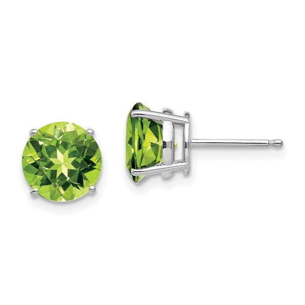 8MM Round Peridot Stud Earrings in 14KT White Gold