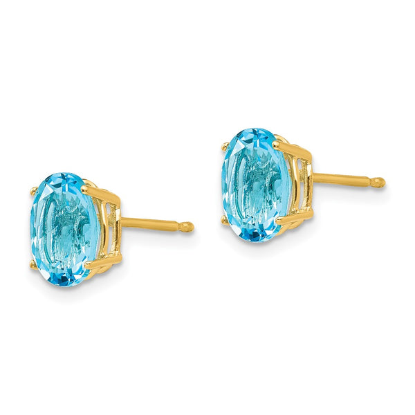 8X6MM Oval Swiss Blue Topaz Stud Earrings in 14KT Yellow Gold