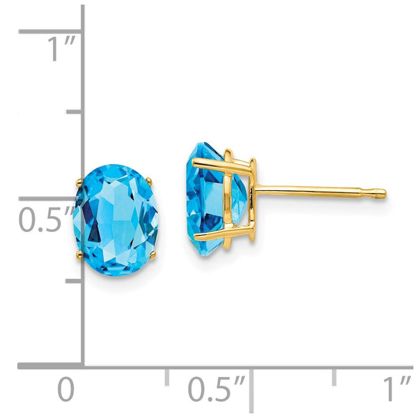 8X6MM Oval Swiss Blue Topaz Stud Earrings in 14KT Yellow Gold