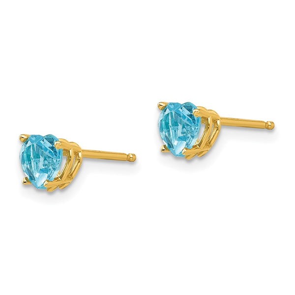 5MM Heart Shape Swiss Blue Topaz Stud Earrings in 14KT Yellow Gold