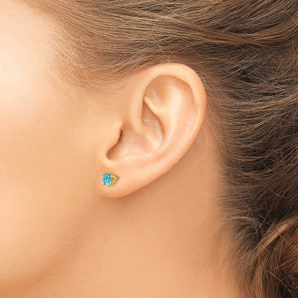 5MM Heart Shape Swiss Blue Topaz Stud Earrings in 14KT Yellow Gold
