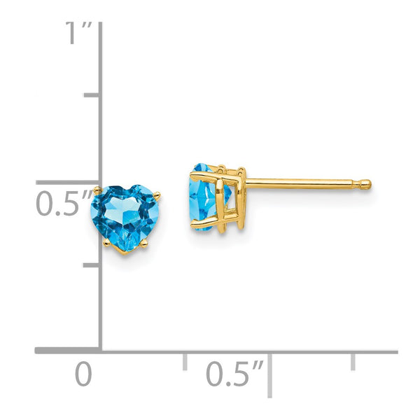 5MM Heart Shape Swiss Blue Topaz Stud Earrings in 14KT Yellow Gold