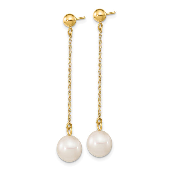 7MM Round Pearl Drop & Dangle Earrings in 14KT Yellow Gold