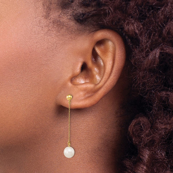 7MM Round Pearl Drop & Dangle Earrings in 14KT Yellow Gold