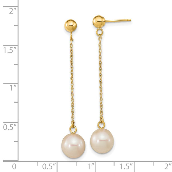 7MM Round Pearl Drop & Dangle Earrings in 14KT Yellow Gold