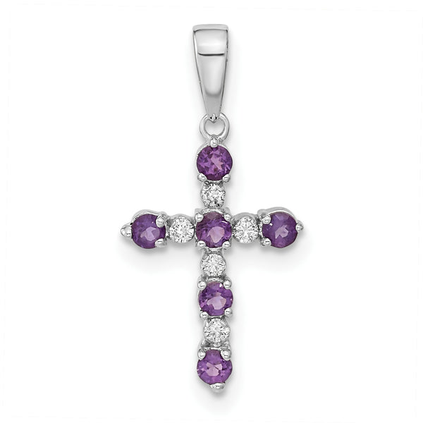14KT White Gold 1/20 CTW Round Amethyst 22X11MM Childrens Cross Pendant-Chain Not Included