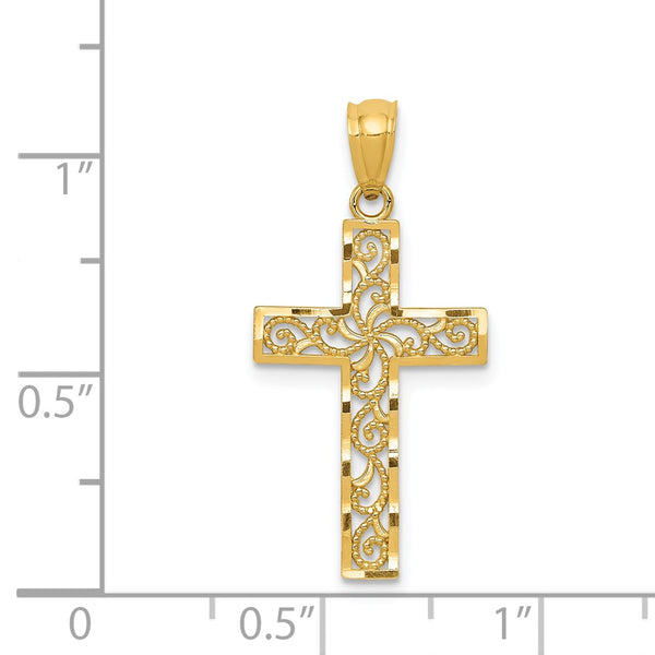 14KT Yellow Gold 27X13MM Diamond-cut Cross Pendant. Chain Not Included