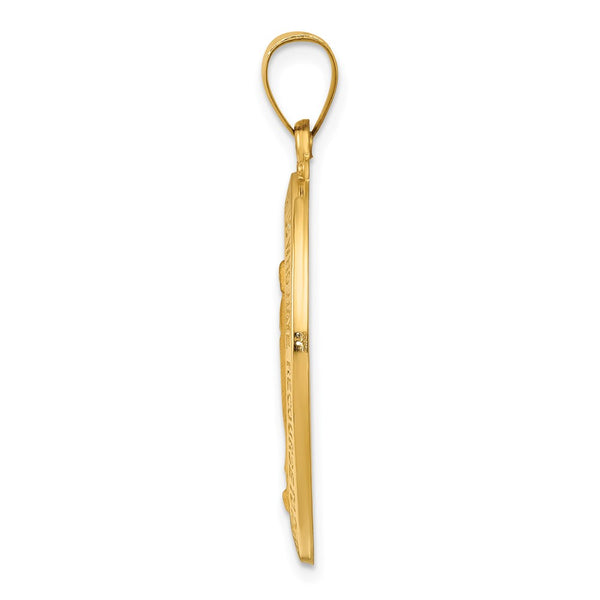 14KT Yellow Gold 29X18MM Religious Miraculous Medal Pendant. Chain Not Included