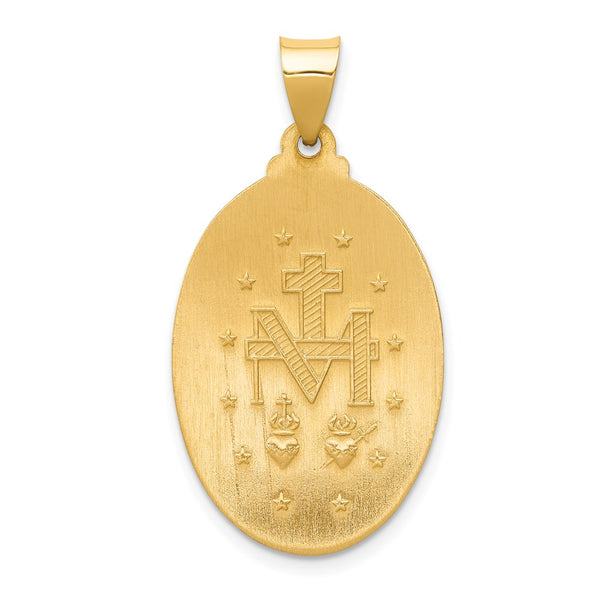 14KT Yellow Gold 29X18MM Religious Miraculous Medal Pendant. Chain Not Included