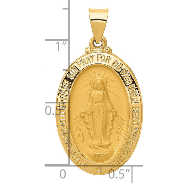 14KT Yellow Gold 29X18MM Religious Miraculous Medal Pendant. Chain Not Included