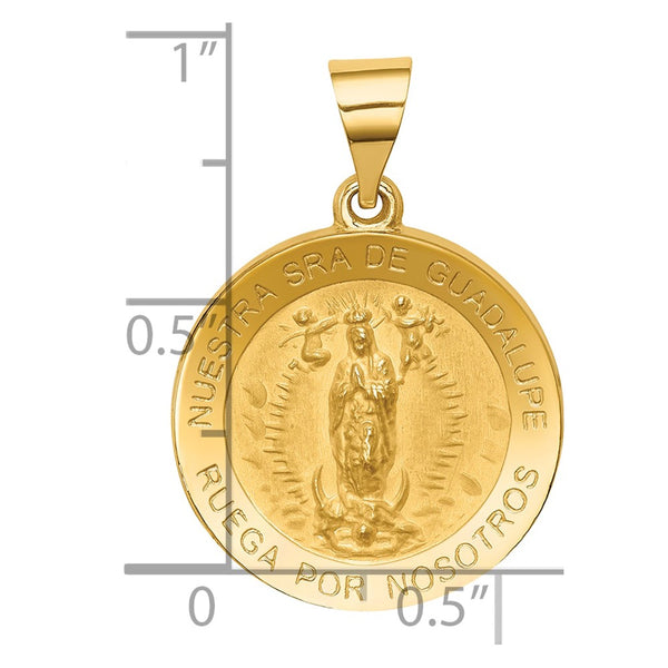14KT Yellow Gold 19MM Guadalupe Medal Pendant. Chain Not Included