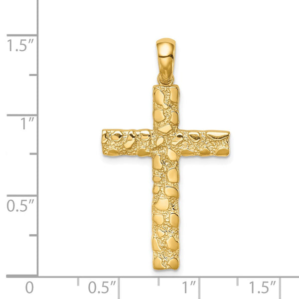 14KT Yellow Gold Nugget Cross Pendant. Chain Not Included