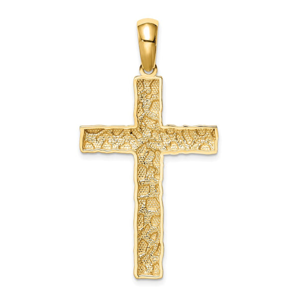 14KT Yellow Gold Nugget Cross Pendant. Chain Not Included