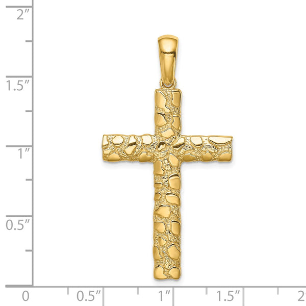 14KT Yellow Gold Nugget Cross Pendant. Chain Not Included