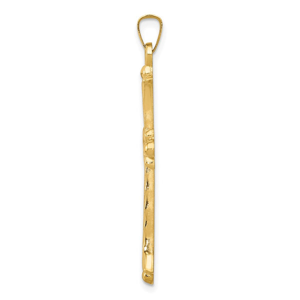 14KT Yellow Gold 42X24MM Fleur De Lis Cross Pendant. Chain Not Included