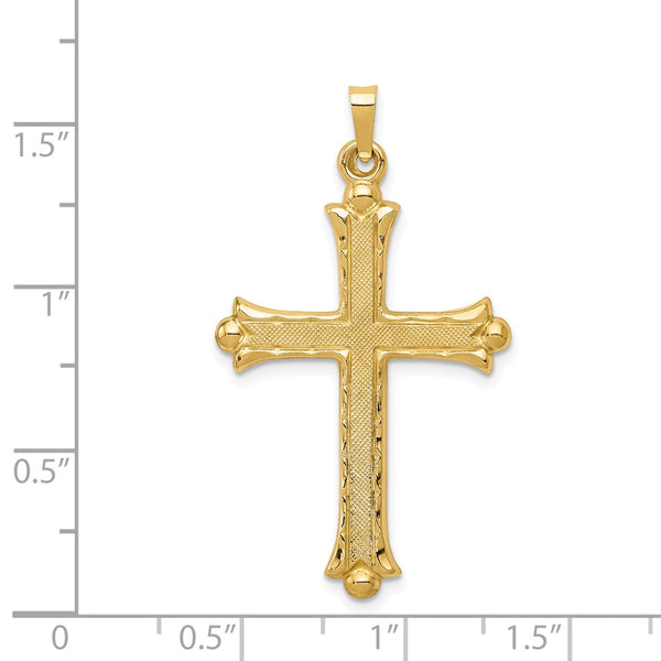 14KT Yellow Gold 42X24MM Fleur De Lis Cross Pendant. Chain Not Included