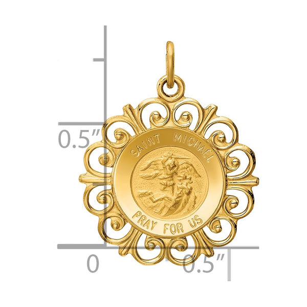 14KT Yellow Gold 26X19MM Medal Saint Michael Pendant. Chain Not Included
