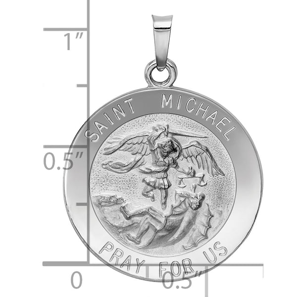 14KT White Gold 30X22MM Medal Saint Michael Pendant. Chain Not Included