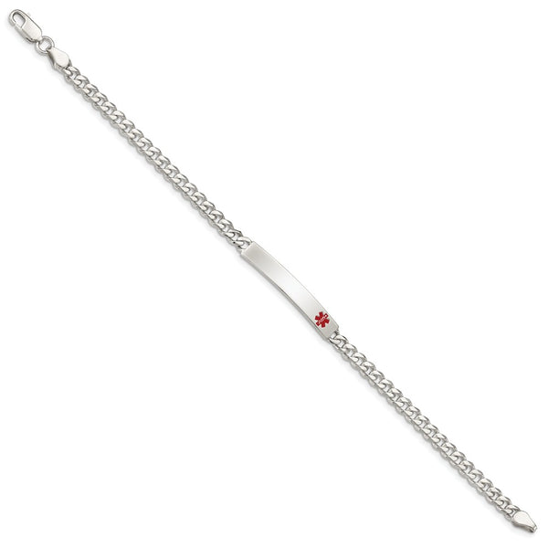 Sterling Silver 7.5-inch 5MM Medical Enamel Lobster Clasp Curb ID Bracelet
