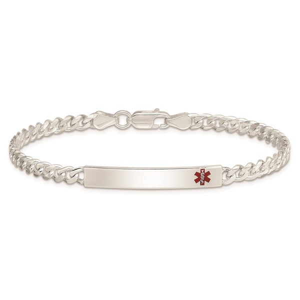 Sterling Silver 7.5-inch 5MM Medical Enamel Lobster Clasp Curb ID Bracelet