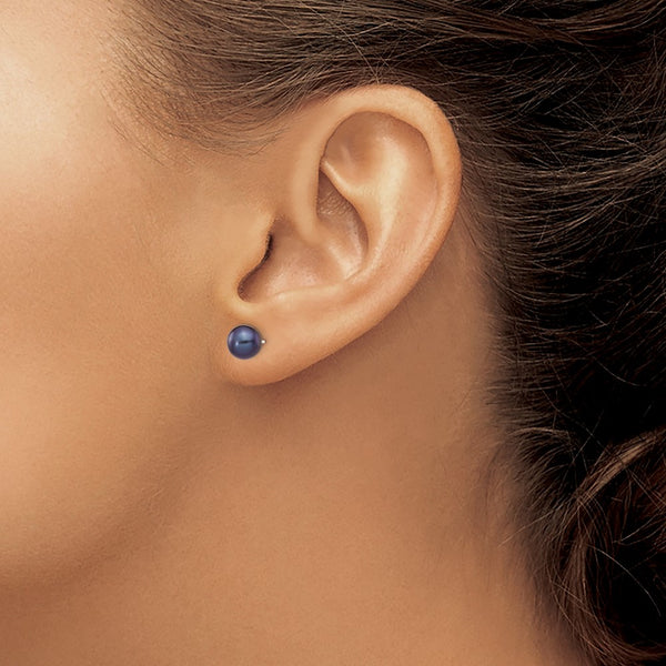 6MM Round Pearl Stud Earrings in 14KT White Gold